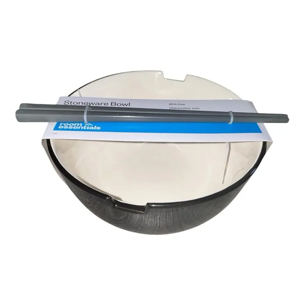 NWT Room Essentials Stoneware Bowl with Chopsticks Black White Target